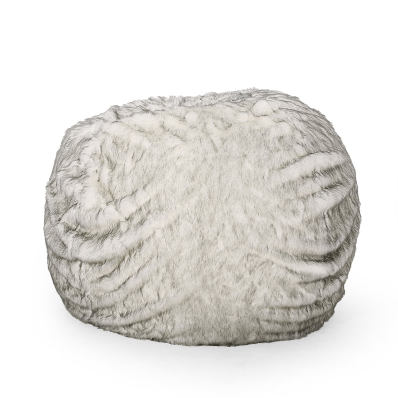 Petit fauteuil à billes arrondi en fausse fourrure de 5 pieds, Blanc / Gris