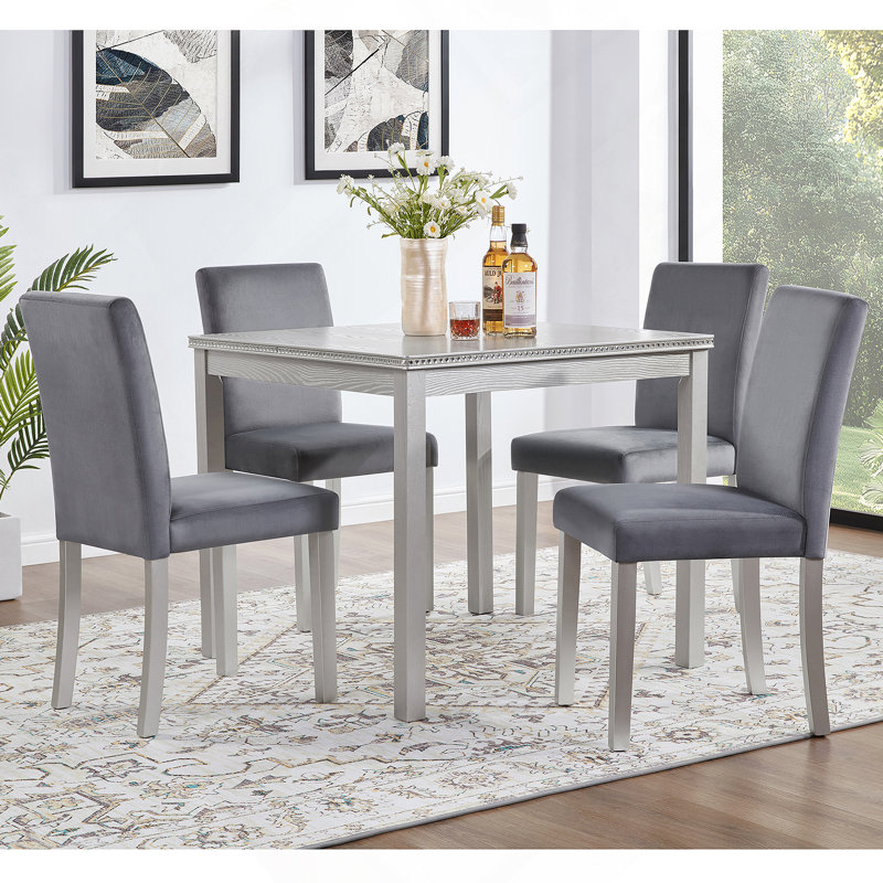 Ensemble de table de salle à manger 5 pièces en bois avec table carrée et 4 chaises rembourrées, avec décoration en cristal pour une expérience culinaire améliorée
