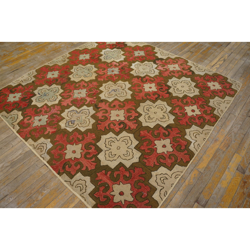 Antique American Hooked Rug America Geometric Hand-Woven