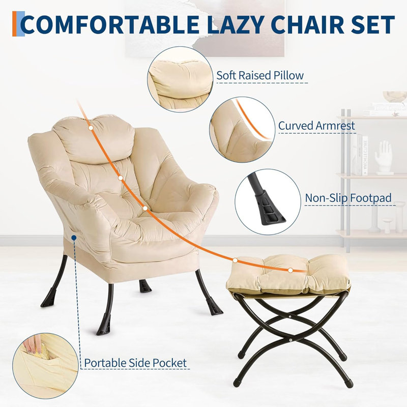 Velvet Accent Chair with Footstool