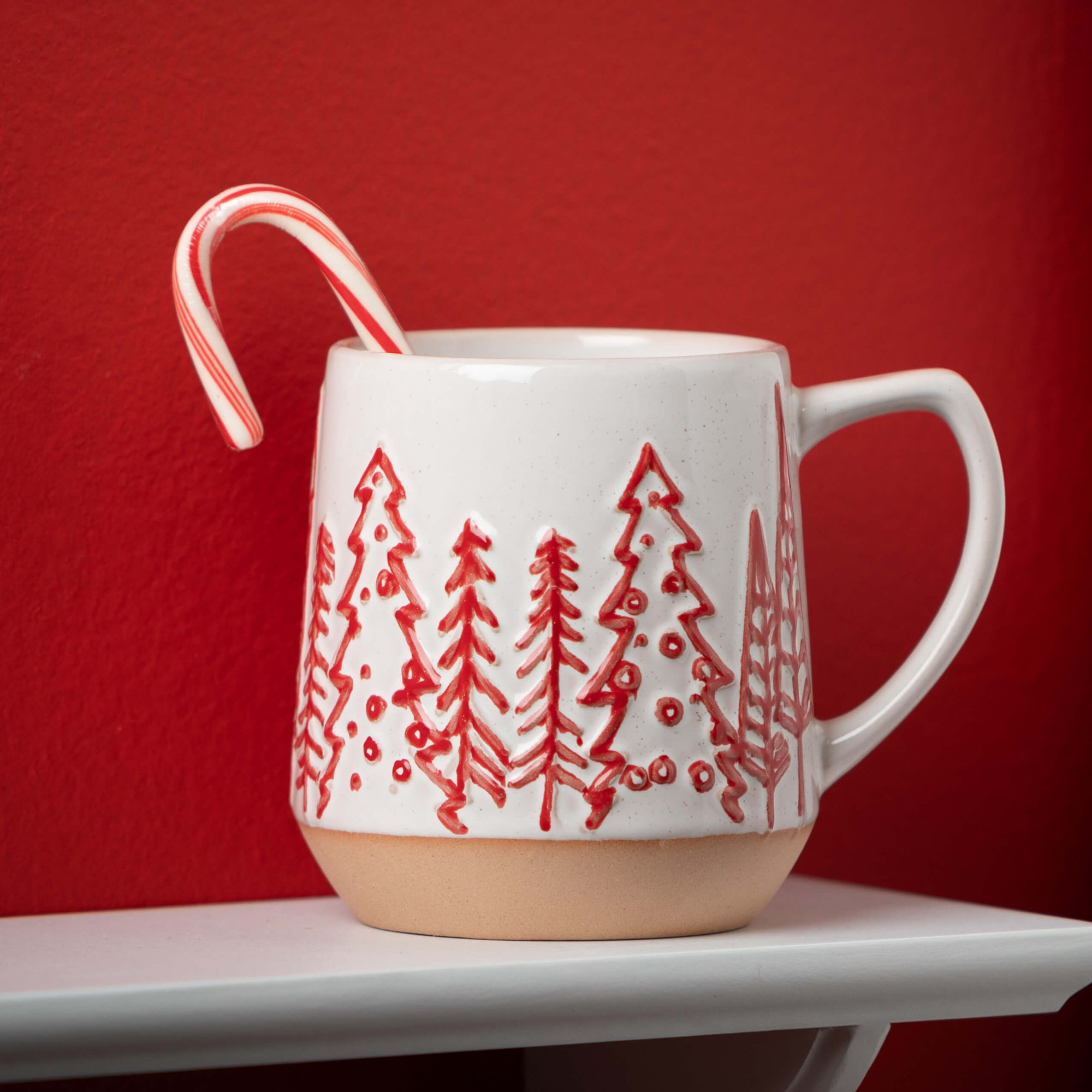4.75" Christmas 'tis The Season Mugs Set of 4, Red & White
