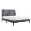 Modern Style Queen Platform Bed 1Pc Velvet Upholstered Headboard Grey Finish Solid Wood Legs Bedroom Furniture Bed In A Box