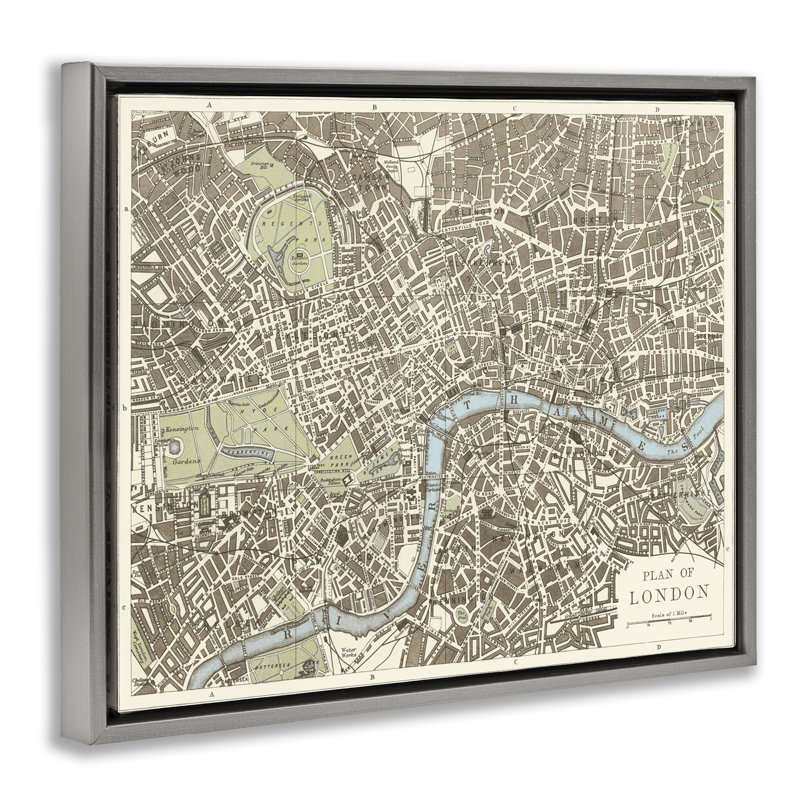 Cadre flottant rétro avec plante de Londres, design par Phillipa Katz, 17" H x 21" W, Cadre flottant gris lustré