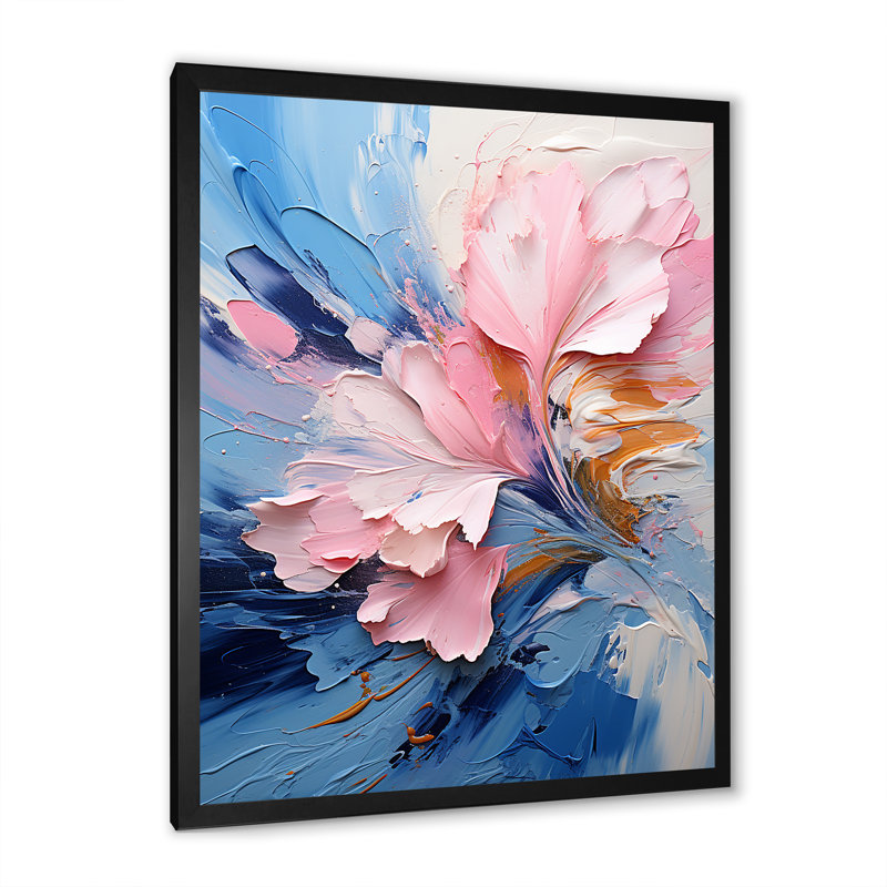 Encre rose et mauve à fleurs II - encre liquide, art mural abstrait, Cadre photo noir, H 32 po x l 24 po x P 1 po