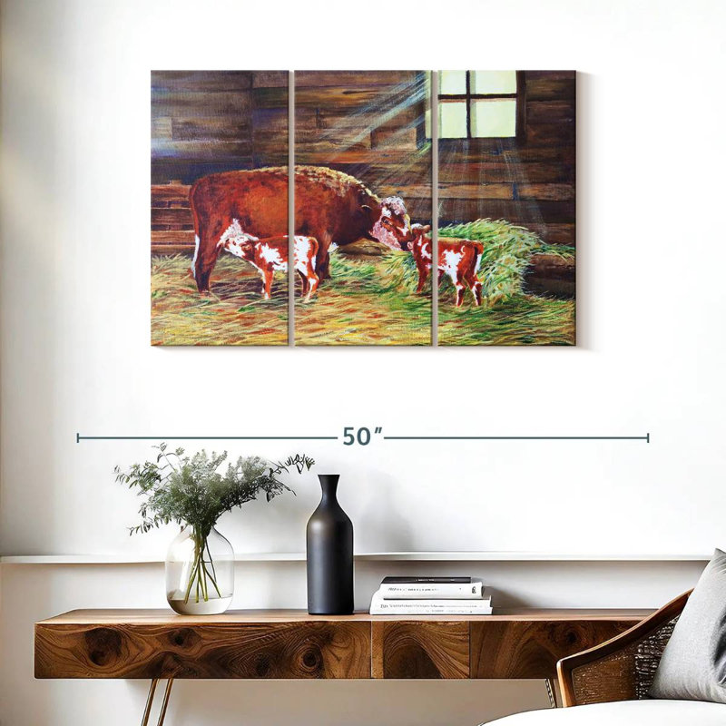 Peinture de famille de bovins, H 24 po x l 38 po