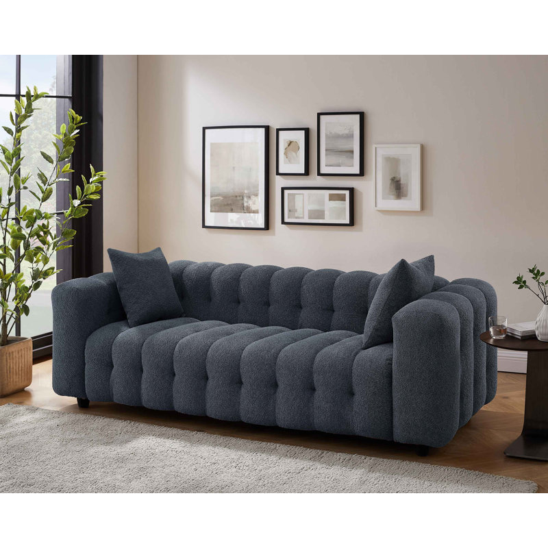 Lavance 89.4" W Tufted Bouclé Sofa , Blue