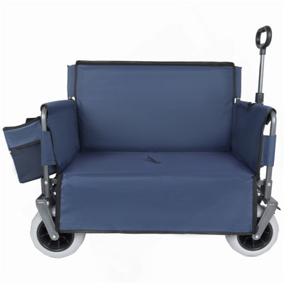 Chariot pliant 3-en-1 avec siège de banc - Protection brevetée, capacité de 500 lb, pneus de plage 9 po x 4 po pour le camping et la plage, bleu foncé