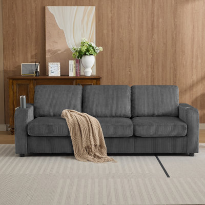 3-Seater Sofa with Removable Cover, Cup Holders & Storage Pockets