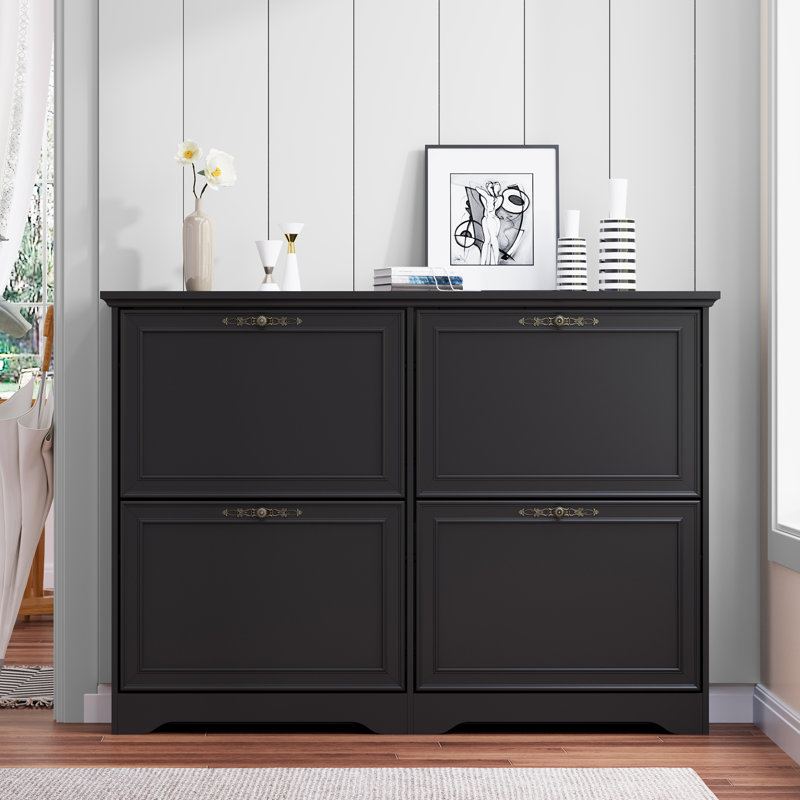 4-Door Shoe Storage Cabinet, Black