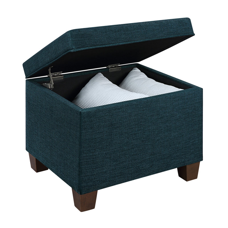 Akifa 21.50" Wide Upholstered Rectangle Storage Ottoman, Dark Blue Linen
