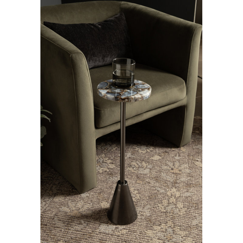 Table ronde en métal et pierre, Noir, Argent