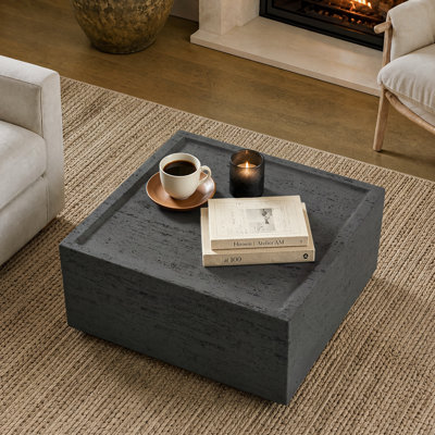 28"Indoor Modern Square Concrect Coffee Table,for Living Room,Dark Gray