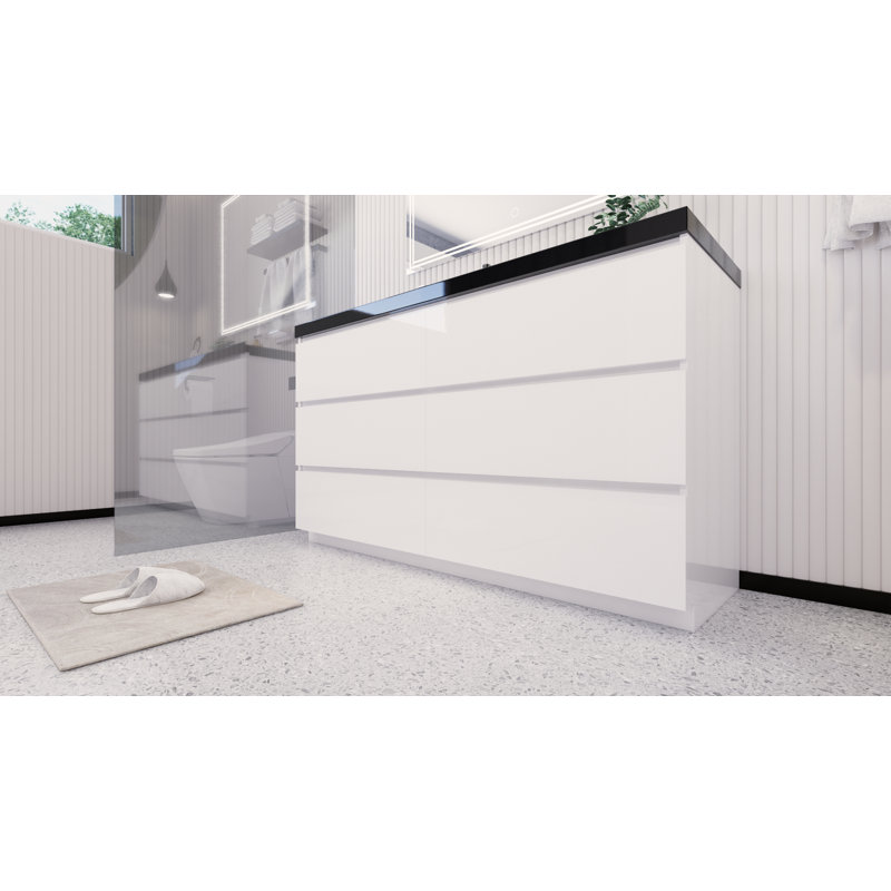 Santrice 59'' Single Bathroom Vanity with Acrylic Top, Hight Gloss White