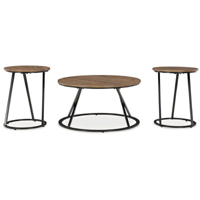 Kai 3Pc Living Room Occasional Table Set, Round, Black Metal Angled Frame