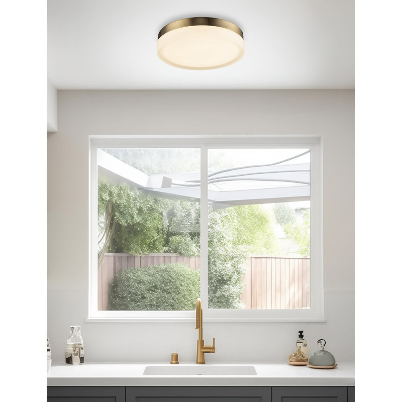 Bahoque Glass LED Flush Mount, Cool Brass, 2.5" H x 10.75" W x 10.75" D