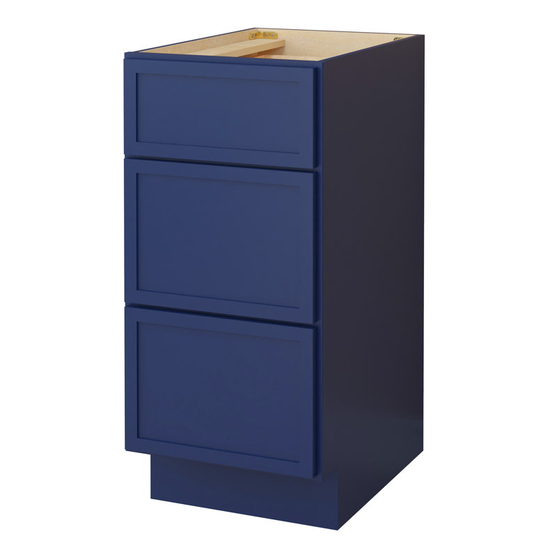 Armoire de salle de bain autoportante Shaker de 15 po avec 3 tiroirs Colton, sans comptoir, prête à assembler, bleu, Bleu