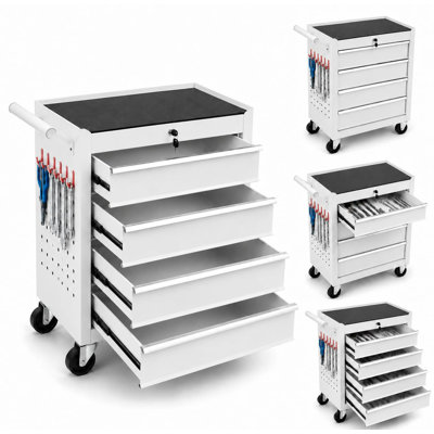Coffre à outils roulant de 61 cm (24 po) avec roulettes, armoire de rangement à outils à 4 tiroirs - Tiroirs verrouillables, tapis de tiroir, chariot à outils mobile pour atelier de garage