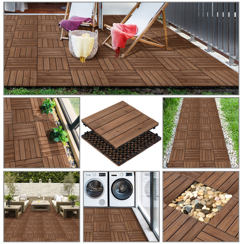 30cm L x 30cm W Interlocking Wood Deck Tile (Set of 27), Brown