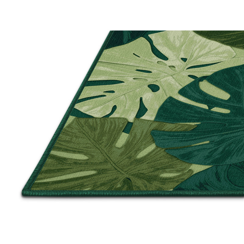 Machine Washable Botanical Green Area Rug, Rectangle 2' x 3'