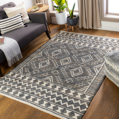 Tapis géométrique en jute / sisal tissé à la main Armiead