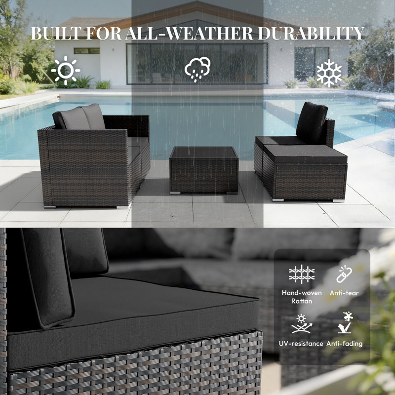  Patio Furniture Set- All-Weather, Thick Cushions & Wide Armrests -5 Piece Outdoor Patio Conversation Couch Sets, Wicker Rattan Outdoor Sectional Sofa for Garden, Patio, Poolside