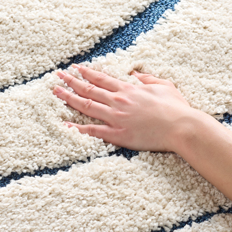 Tapis crème à motif abstrait Ashal, Cream/Blue, Rectangle 8 pi x 10 pi