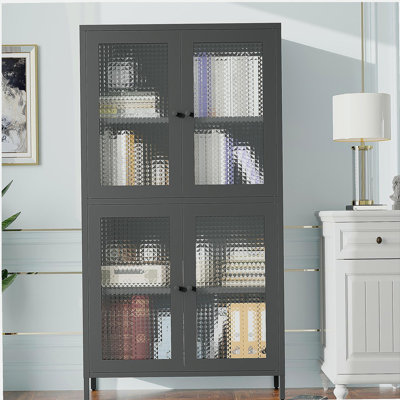 Vitrine de rangement classique en métal avec 4 portes en verre et 4 tablettes latérales à 4 niveaux