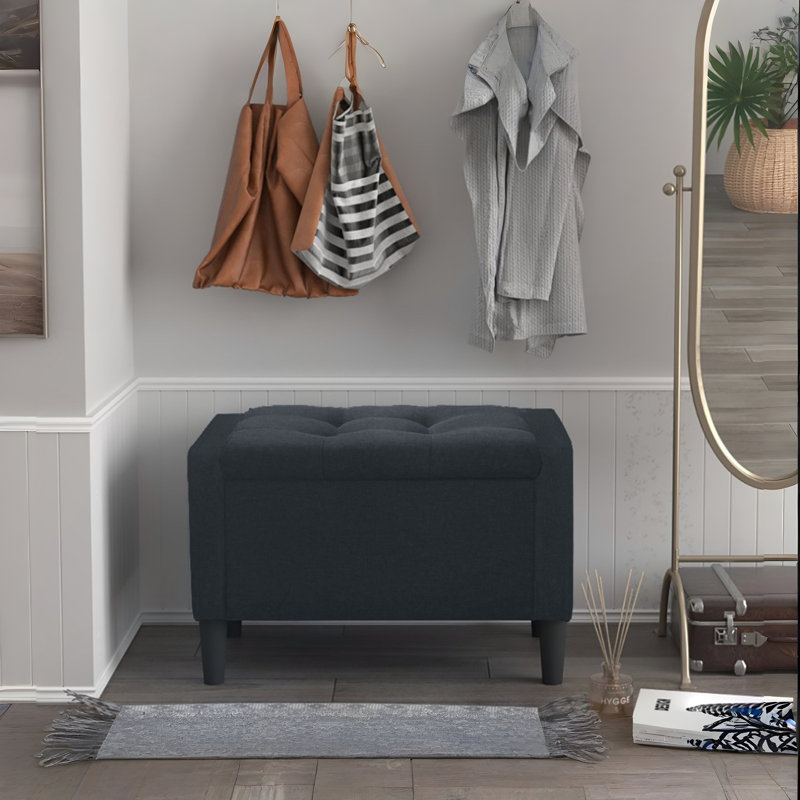 Banc de rangement rembourré Friesen, H 19,4 po x l 29 po x P 18,3 po, Gris foncé