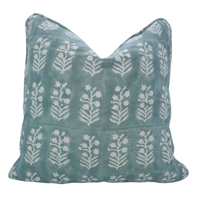 Fabdivine Decorative Linen Cushion Cover with Piping Handmade Block Print Sofa Pillow - Indradhanus