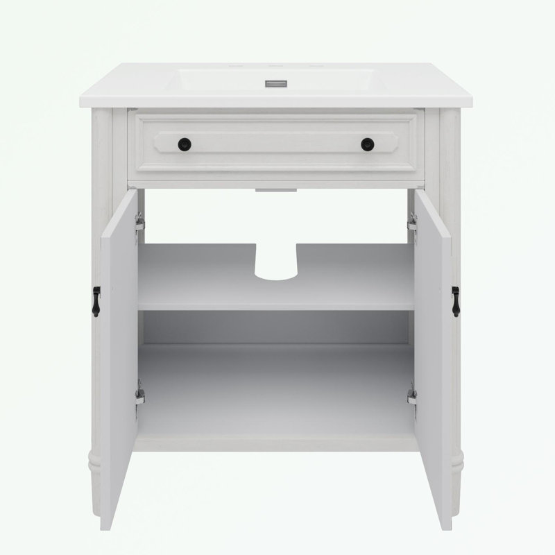 Meuble-lavabo de salle de bain avec lavabo, portes à fermeture douce et tablette réglable, Blanc