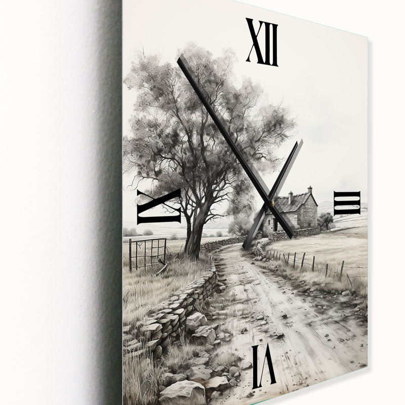 Farmhouse Tranquil Retreat - Horloge murale moderne paysage et nature, H 28 po x l 12 po x P 1 po