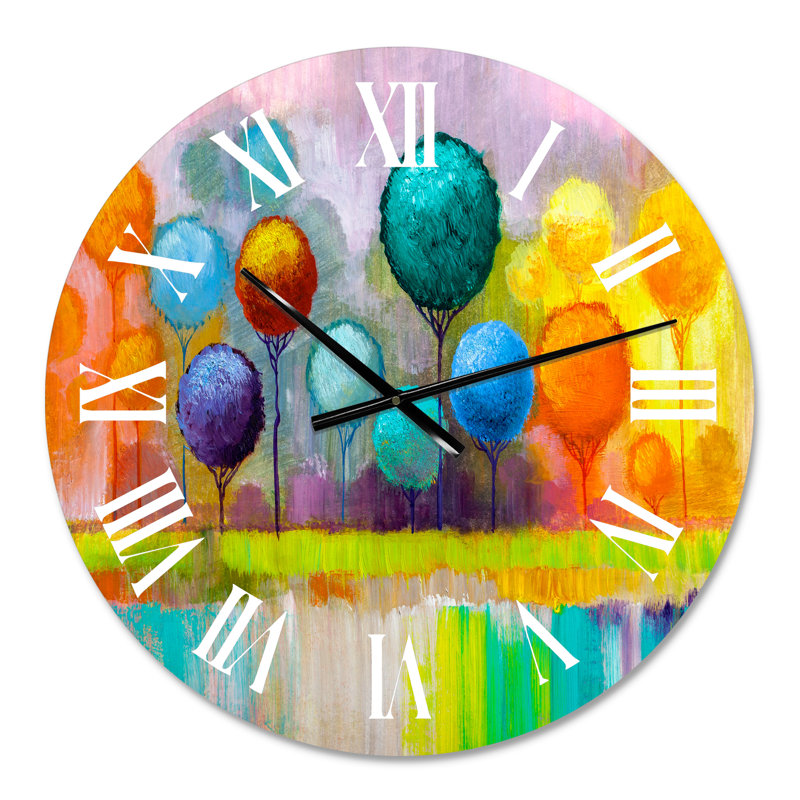 Arbres colorés reflétés dans l'eau - horloge murale moderne, Petit