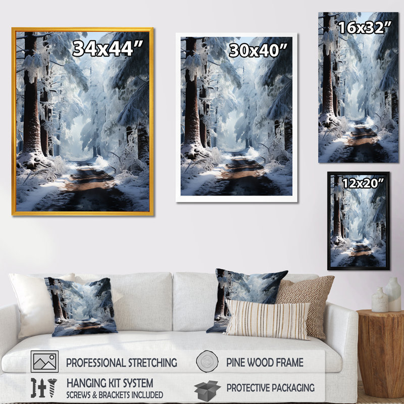 «White Path To The Winter III», art mural forêt, H 40 po x l 30 po x P 1,5 po, Toile tendue