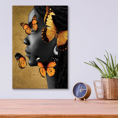  «Monicolore papillon doré 1» par Alonzo Saunders, art mural en verre acrylique, 12 po x 16 po