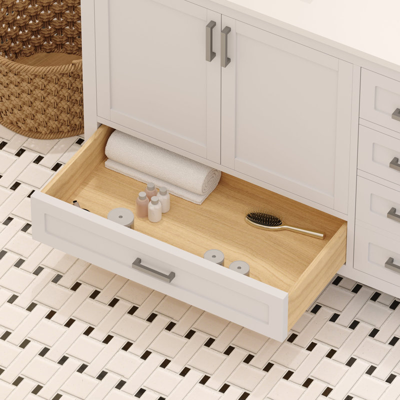 Meuble-lavabo double autoportant 72 po avec plateau en quartz blanc Rooh, Blanc