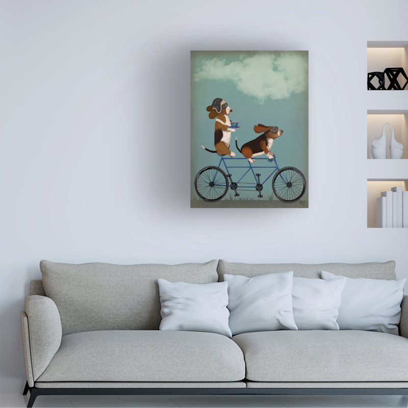  Art mural sur toile tendue - art mural Fab Funky «Basset Hound Tandem» pour le salon, la chambre à coucher ou le bureau - 14 x 1935 x 47