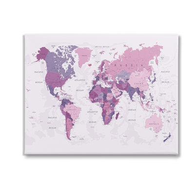 Detailed Pink World Map Canvas Wall Art Design By Urban Epiphant