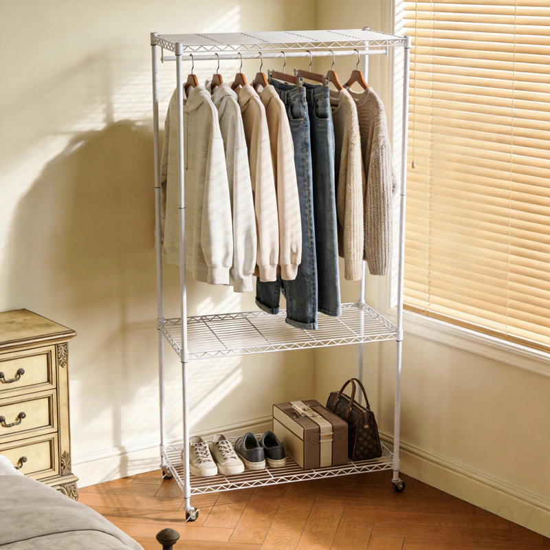 Portant à vêtements roulant, support à vêtements, support à vêtements robuste, support à vêtements autoportant, organisateur de placard et rangement (P 35,43 po x l 17,72 po x H 73,23 po)