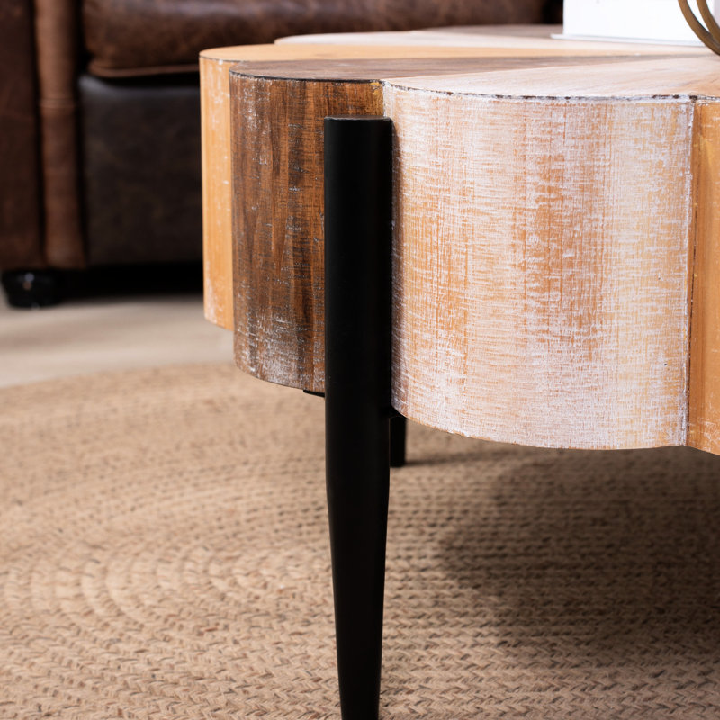Table basse unique en forme de fleur de 31,7 po de diamètre, en bois manufacturé avec des pieds en métal, forme décorative rétro dans le salon, pieds décoratifs