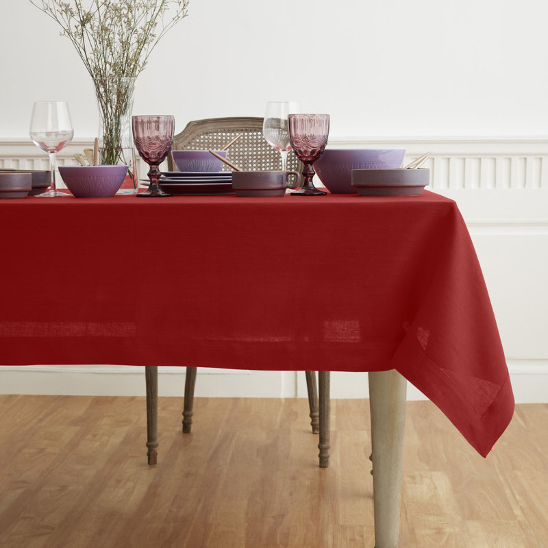 100% Pure Linen Tablecloth - Fete, Red, 156" L x 60" W