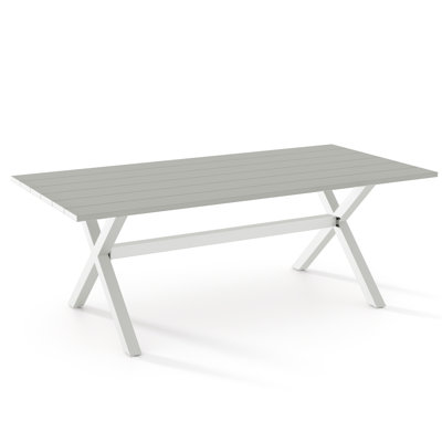 Table de salle à manger d'extérieur, table de patio rectangulaire en aluminium 80 po avec plateau à lattes