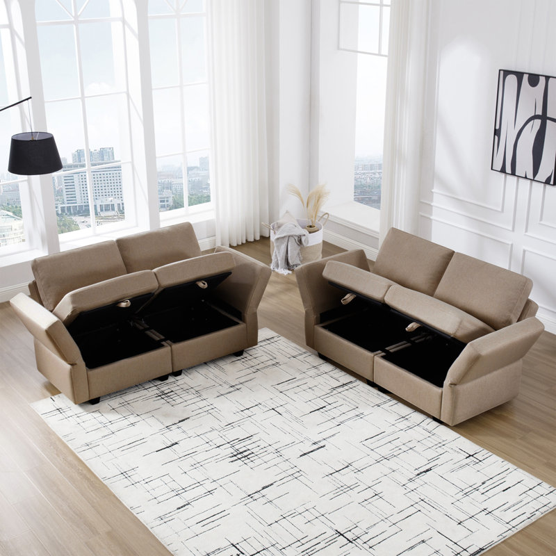 Ensemble de canapé confortable de style Mid-Century moderne avec rangement et fonctions réglables pour les petits espaces