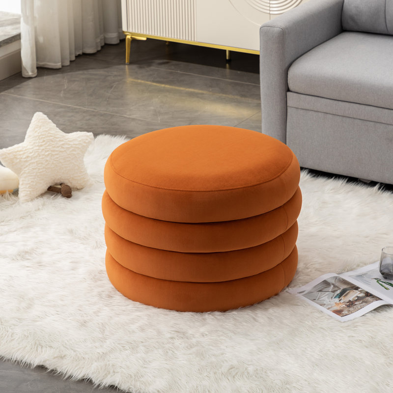 Tomkiel Round Storage Ottoman, Orange Velvet