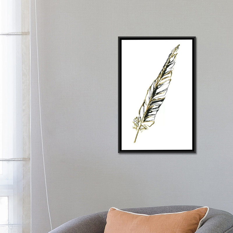 « gilded swan plumes ii », impression sur toile, H 26 po x l 18 po x P 1,5 po, Toile avec cadre flottant noir, Pas de tapis