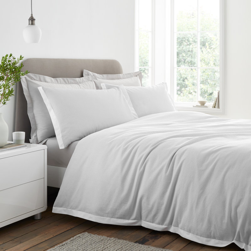 Seersucker Woven Stripe 180 Thread Count Cotton Duvet Cover Set, Grey, King