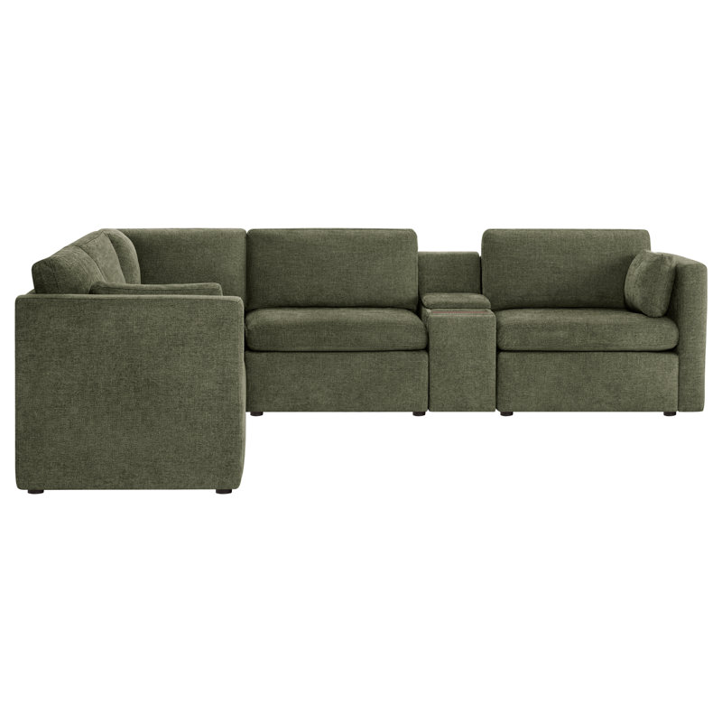 Winfree 5-Piece Modular Sectional with Plastic Leg, Moss Green Polyester