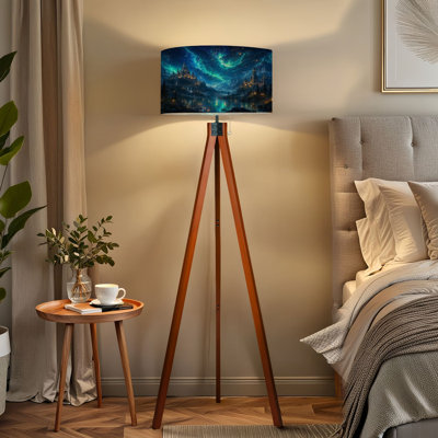  Lampe sur pied à trépied Fantasy Castle Landscape Under Starry Night Sky Aurora