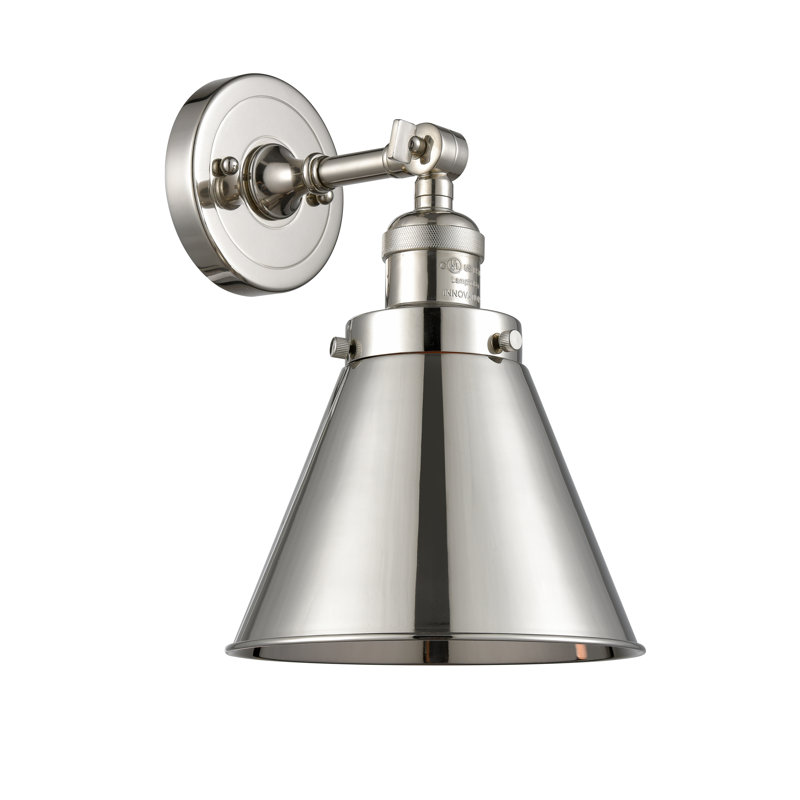 Estella Armed Sconce, Polished Nickel, Polished Nickel, 6 Watt Vinage LED Bulb