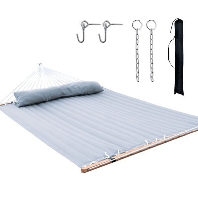 Hamac pour 2 personnes en corde de coton avec coussin en polyester amovible, capacité de 500 lb, conception portative et réglable, sac de rangement inclus, utilisation intérieure / extérieure - gris