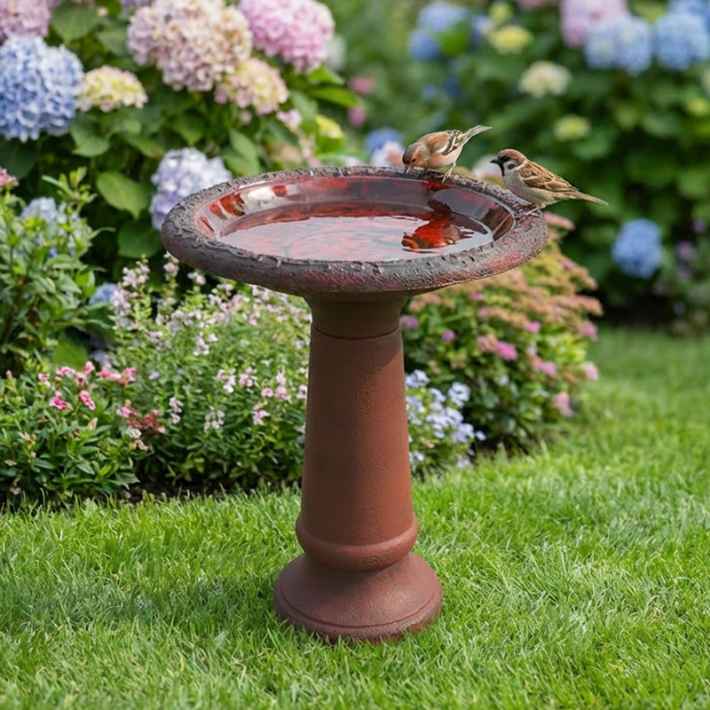Marbled Glaze Bird Bath, Red